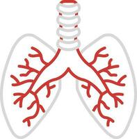 Stroke Style Lungs Human Organ Icon In Red And Grey Color. vector