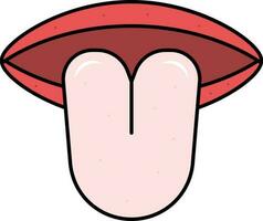 Pink And Red Tongue With Lips Icon In Flat Style. vector
