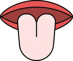 Pink And Red Tongue With Lips Icon In Flat Style. vector