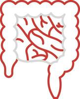 Delgado lineal de intestino anatomía icono en rojo y gris color. vector