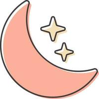 Crescent Moon With Star Icon In Pink Color. vector