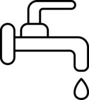 Open Faucet With Falling Water Line Art Icon. vector