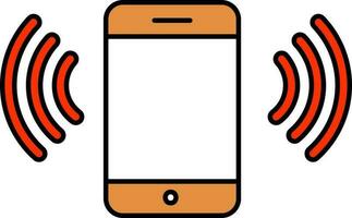 Mobile With Rays Orange And Red Icon In Flat Style. vector