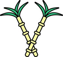 Flat Style Sugarcane Green And Yellow Color. vector