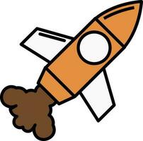 cohete lanzamiento con fumar o fuego naranja y marrón icono. vector