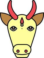 Cow Or Bull Face Icon In Red And Yellow Color. vector