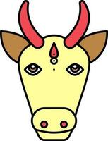 Cow Or Bull Face Icon In Red And Yellow Color. vector