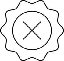 Cross Mark With Seal Icon In Black Line Art. vector