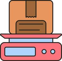 Carton Box On Weighing Machine Colorful Icon In Flat Style. vector