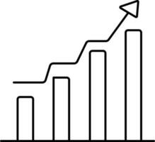 Wavy Arrow With Growing Bar Graph Icon In Outline Style. vector