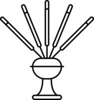 Black Thin Line Art Of Incense Stick Pot Icon. vector