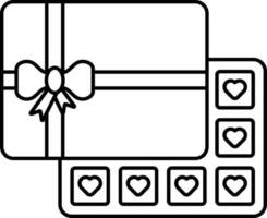 abierto corazón caramelo regalo caja negro línea Arte icono. vector