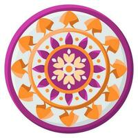 Circular Creative Floral Mandala Sticker In Pink And Orange Color. vector