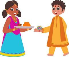 Cute Sister And Brother Celebrating Festival Of Raksha Bandhan. vector
