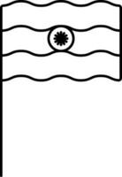 Wavy Indian National Flag Black Line Art Icon. vector