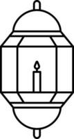 Candle Burning Arabic Lantern Icon In Black Outline. vector