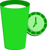 Drink Glass With Clock Icon In Green Color. vector