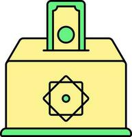 Money Donation Box For Allah Icon In Green And Yellow Color. vector