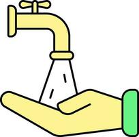 Washing Hand From Water Faucet Yellow And Green Icon. vector