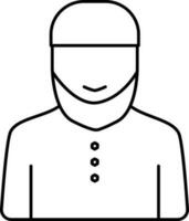 Young Beard Man Cartoon Line Art Icon. vector