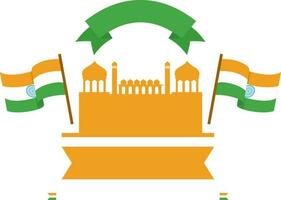 Isolated Red Fort Silhouette With Indian Flags And Copy Space Background. vector