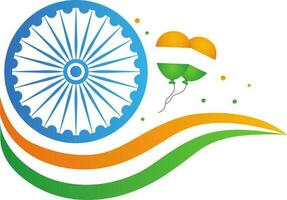 Isolated Ashoka Wheels And Indian Wavy Flag And Balloons Copy Space Background. vector