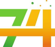 Creative 74 Number In Gradient Orange And Green Color. vector