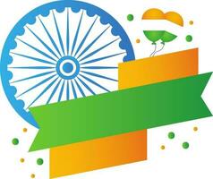 Isolated Ashoka Wheel With Tricolor Balloons And Copy Space Strip Background. vector