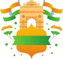 Blank Vintage Frame With India Gate, National Flags And Balloons Decorated Background. vector