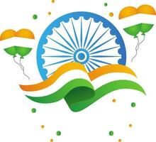 Indian Wavy Flag With Ashoka Wheel, Flying Balloons And Copy Space Background. vector