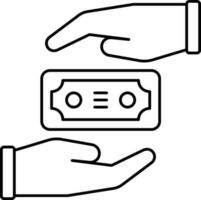 Cash Transaction Hands Icon In Thin Line. vector