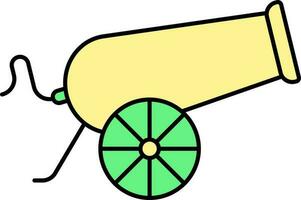 Flat Style Cannon Green And Yellow Icon. vector