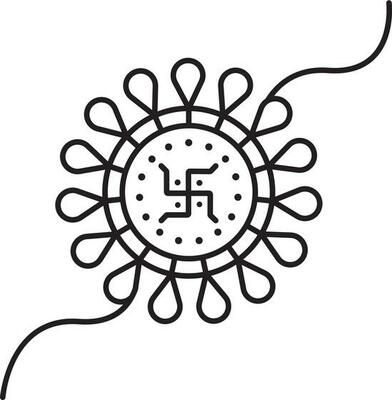 Beautiful Floral Rakhi With Swastika Symbol Icon In Black Line Art.