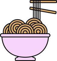 Yakisoba Dish Bowl Icon In Brown And Pink Color. vector