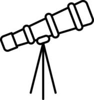 Telescope With Tripod Icon In Black Line Art. vector