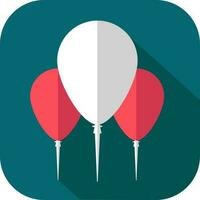 White And Red Three Balloon Bunch Icon On Teal Square Background. vector