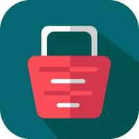 Red Shopping Basket Icon On Teal Square Background. vector