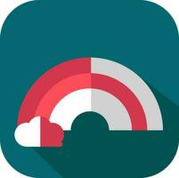 Red And White Rainbow Cloud Icon On Teal Square Background. vector