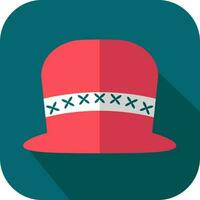 Beautiful Red Fedora Hat On Teal Square Icon. vector