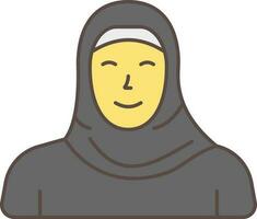 joven árabe mujer vistiendo hijab negro y amarillo icono. vector