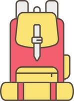 Yellow And Red Backpack Icon In Flat Style. vector