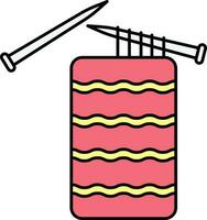 Knitting Pattern With Needle Icon In Red And Yellow Color. vector