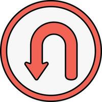 Back Turn Point Round Icon In Red Color. vector