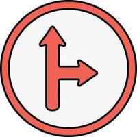 Red Straight And Right Arrow Symbol On White Circle Background. vector