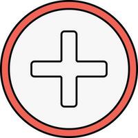 Flat Plus Round Icon In Red And White Color. vector