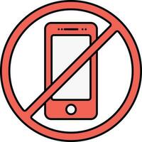 No Mobile Flat Icon In Red Color. vector