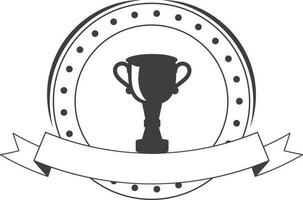 Round Badge Or Label With Trophy, Blank Ribbon On White Background. vector