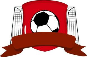 Blank Ribbon With Soccer Ball, Shield And Goal Net For Football Match Concept. vector