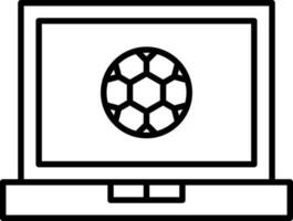 Soccer In Laptop Screen Stroke Icon. vector