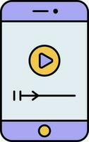 Stop Video In Smartphone Screen Yellow And Blue Icon. vector